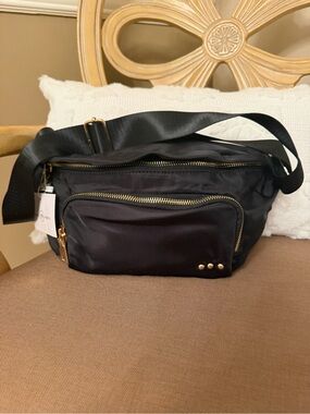Pretty Simple Black Nylon Crossbody Bum Bag with Gold Hardware NWT